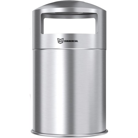 HLS COMMERCIAL 50 gal Round 50-Gallon Dual Side-Entry Trash Can, Silver, Stainless Steel HLS50DSO